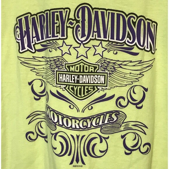Harley-Davidson T-Shirt Neon Yellow Adult XL Tee Front & Back Graphics Hanes Top - Picture 2 of 10